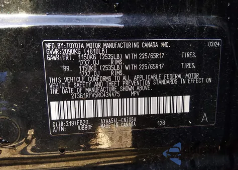 2024 Toyota Rav4 Le from USA, damaged, VIN 2T3G1RFV5RC434475